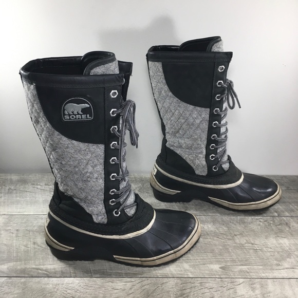 Sorel NL1619 Sorelli Waterproof Rain Leather Gray Lace Up Womens Boots Size 7 - Picture 3 of 11